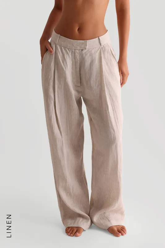 The Ivy Wide-leg Linen Trousers Sand