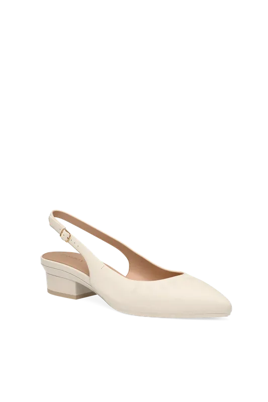 The Slingback Buckle Ivory Leather Flat