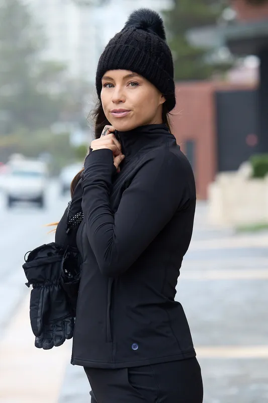 Thermal Sports Long Sleeve Zip Top Black