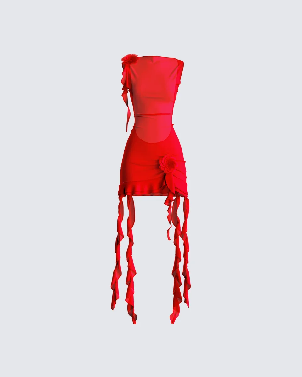 Tiana Red Ruffle Rosette