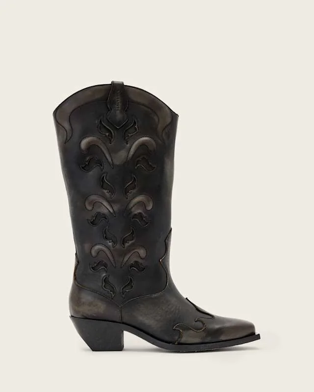 Dolly Western Leather Boots ETCH DARK BROWN