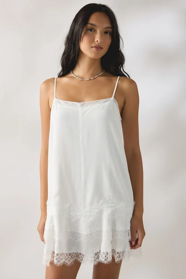 Up In The Air Tiered Lace Mini Slip Dress