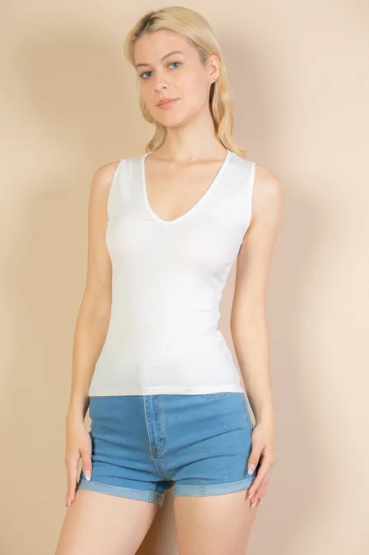Top Ribbed V-neck Sleeveless Top