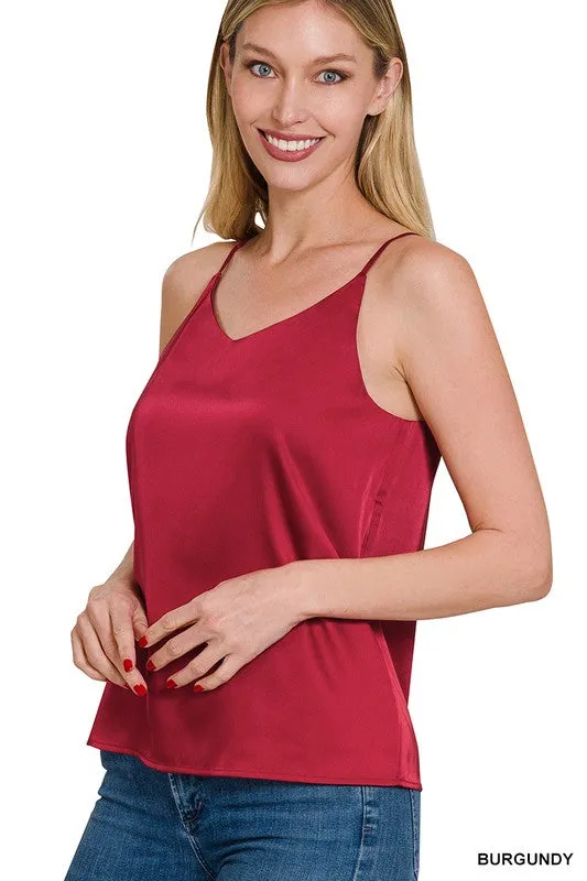 Top . Satin Charmeuse V-neck Cami Top Burgundy