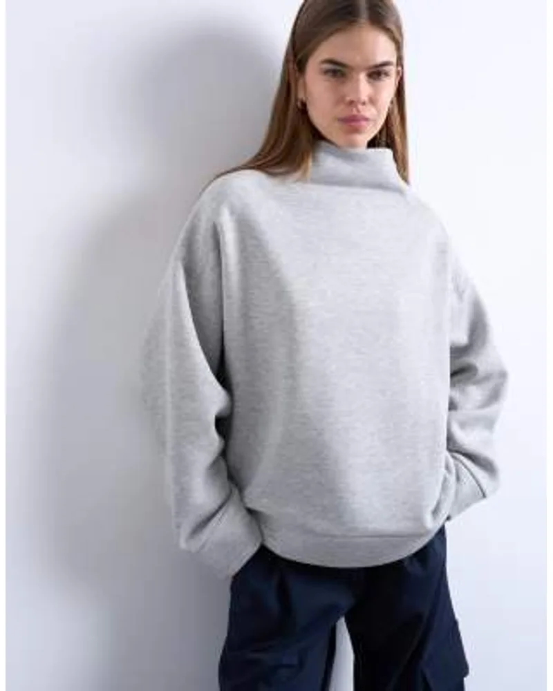 Topshop Funnel Neck Oversized Sweat in Grey
