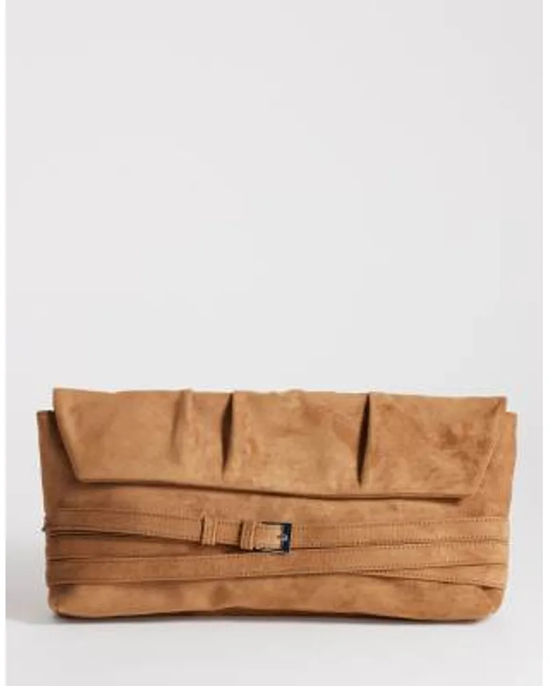Topshop Meadow Oversized Strap Clutch in Tan