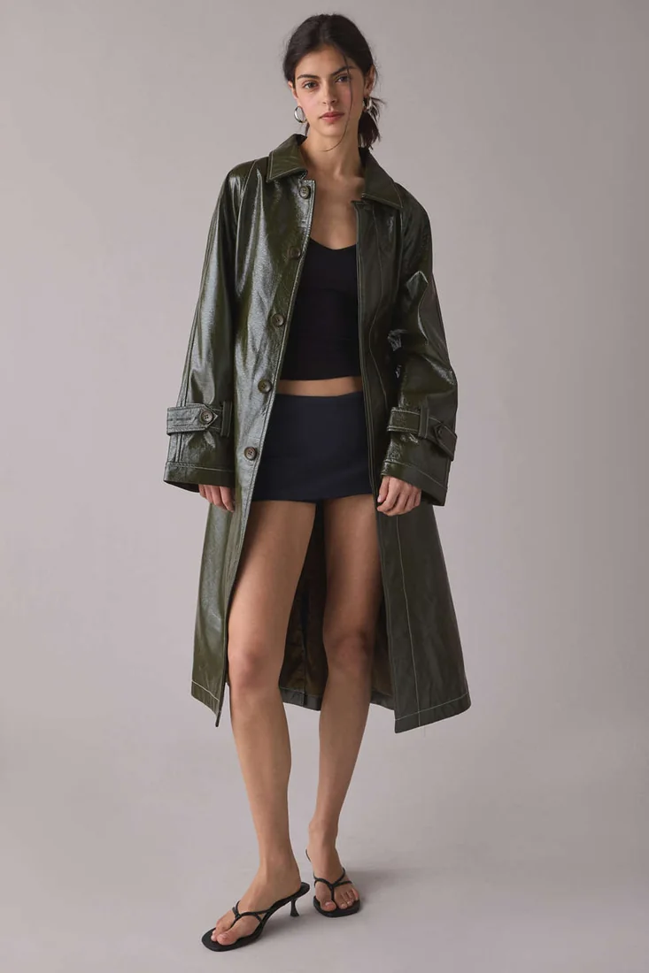 Tori Coated Faux Leather Trench Coat