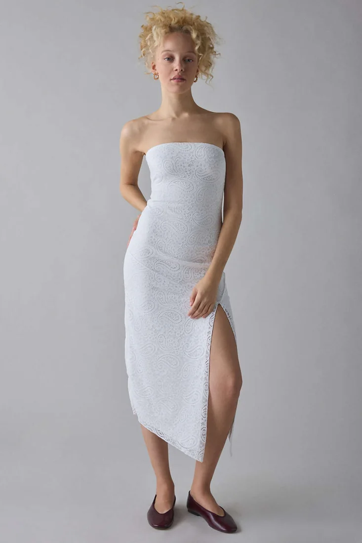 UO Samara Stretch Lace Strapless Midi Dress