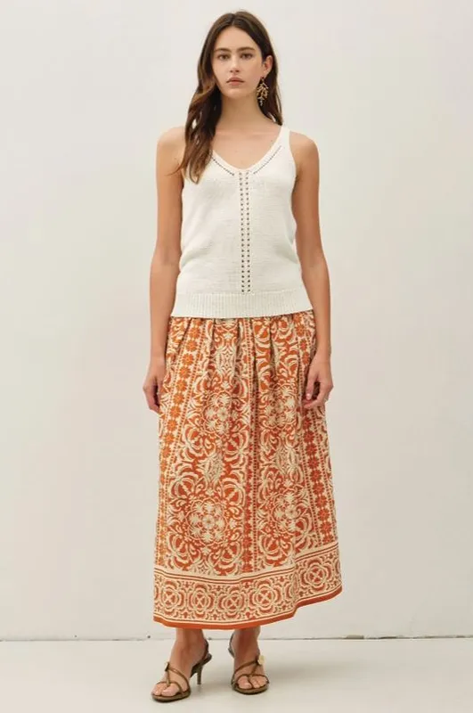 Tropical Flowy Midi Skirt
