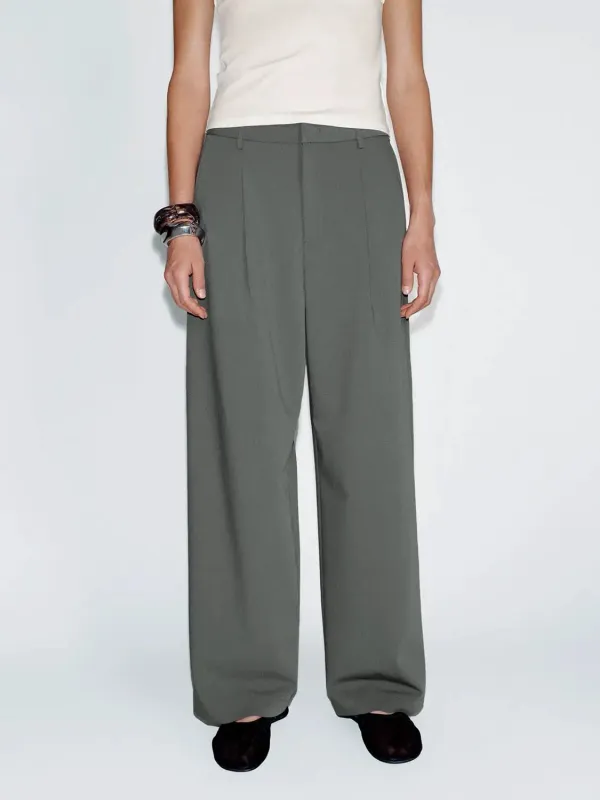 Trousers Pleated Tailored Straight Leg Pants