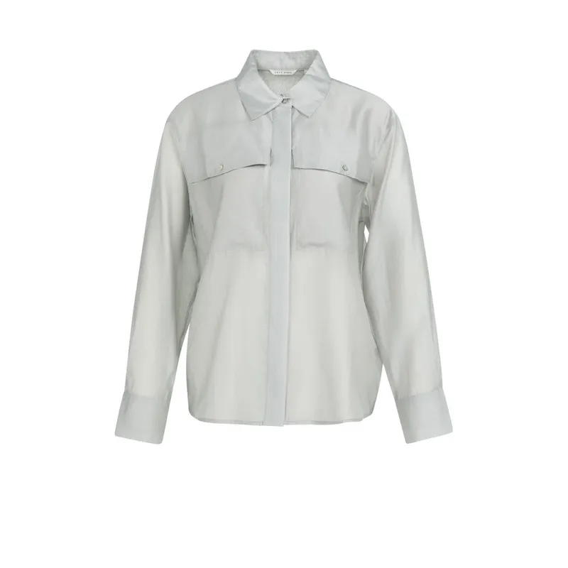 Vapor Blue-Grey Sheer Blouse