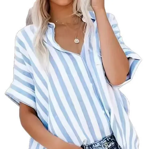 Versatile Blue And White Striped Casual