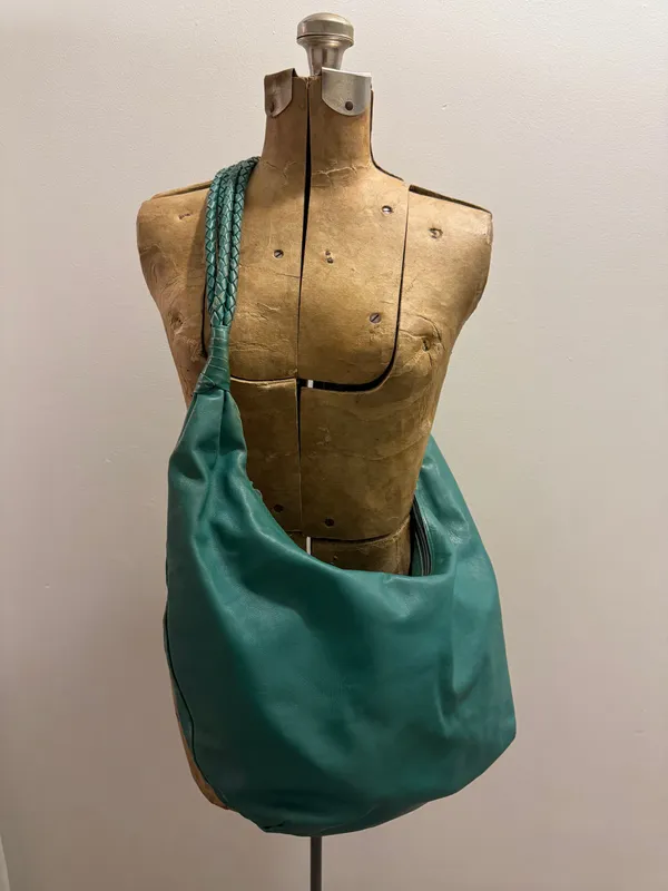 vintage 1980s seafoam green Bottega Veneta leather bag slouchy HOBO purse WOVEN straps