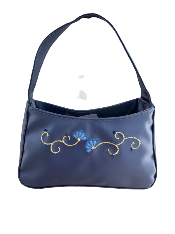 Vintage Navy Embroidered Mini Shoulder Bag