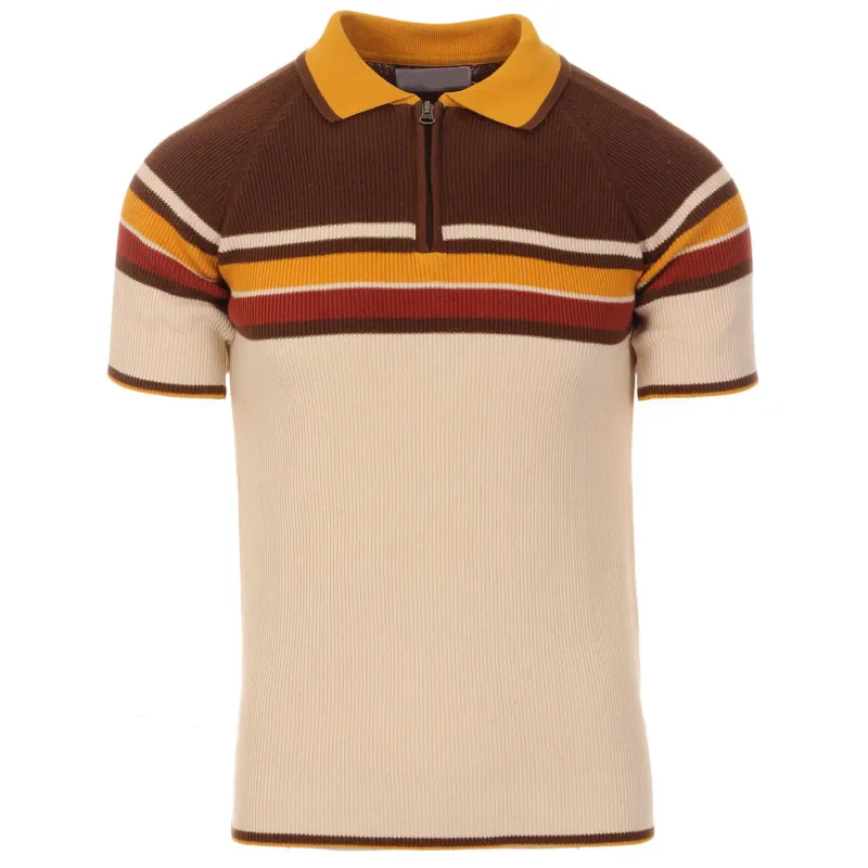 Vintage Warm Stripe Zip Polo