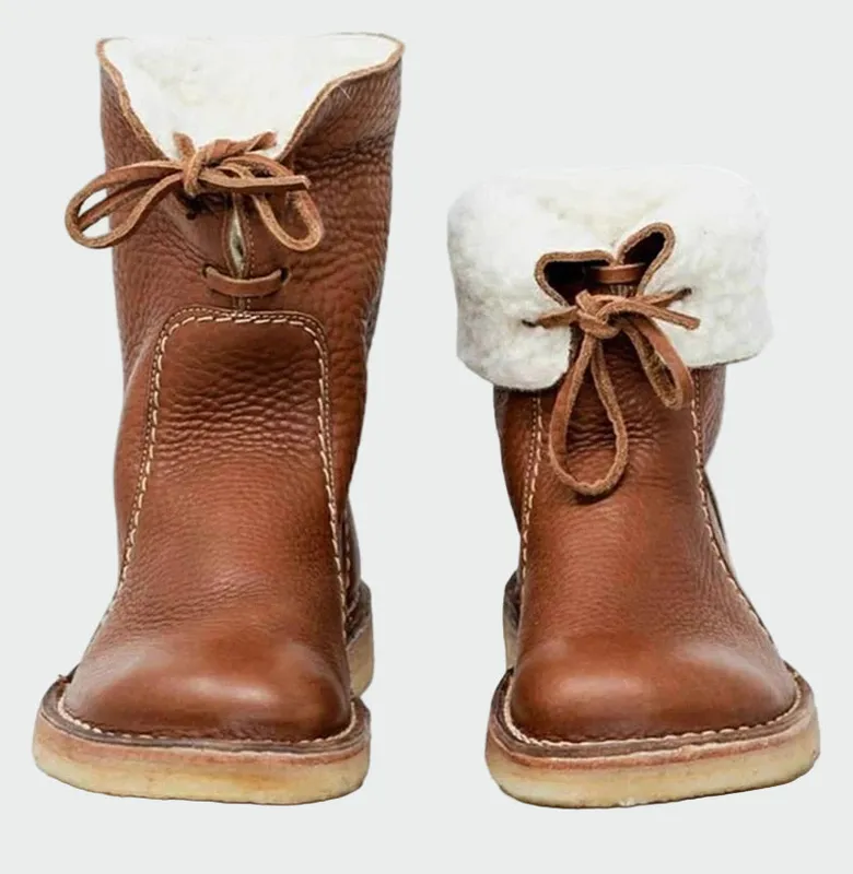 Waterproof Leather Ankle Boots With Wool Lining