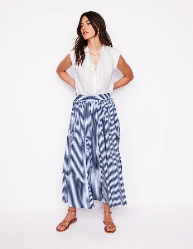 White Cotton Poplin Maxi Skirt