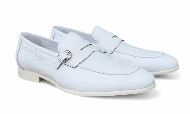 White Leather Penny Loafers