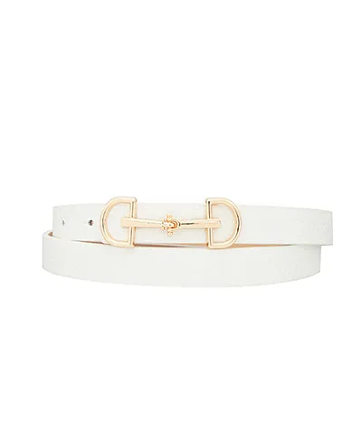 White Thin Horsebit Belt