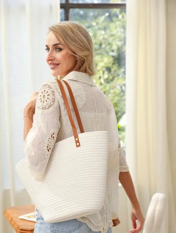 White Woven Tote-style Bag (only Left!)