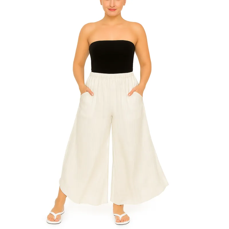 Wide-leg Flowy Linen Pants
