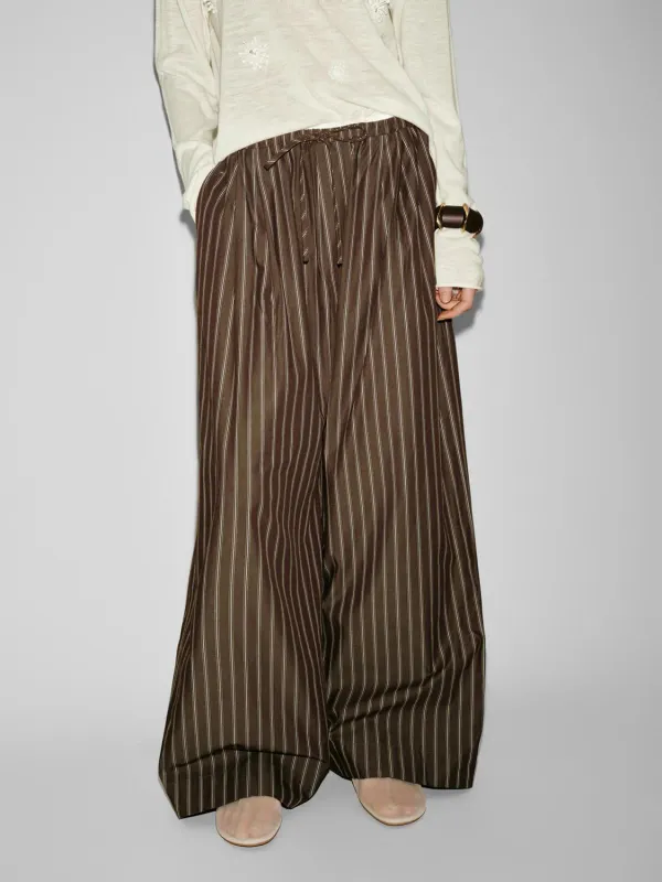 Wide-leg Pants Cotton Contrast Striped Pull On Wide Leg Pants
