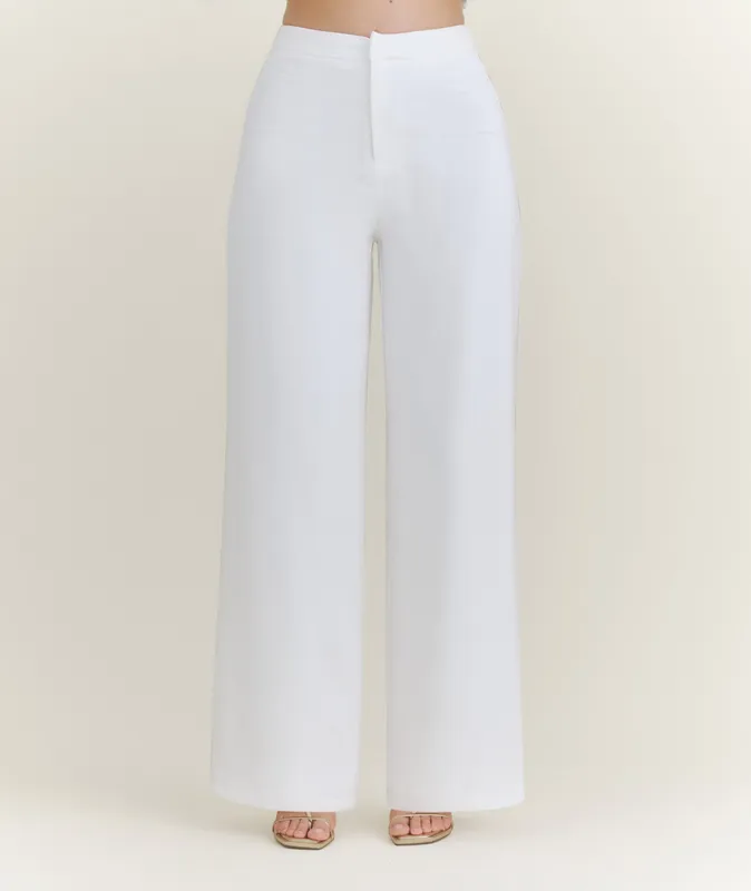 Wide Leg Tailored Trousers White