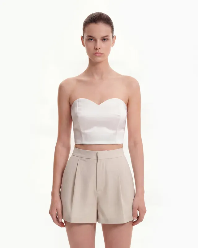 Woven Cotton Tailored Shorts Beige