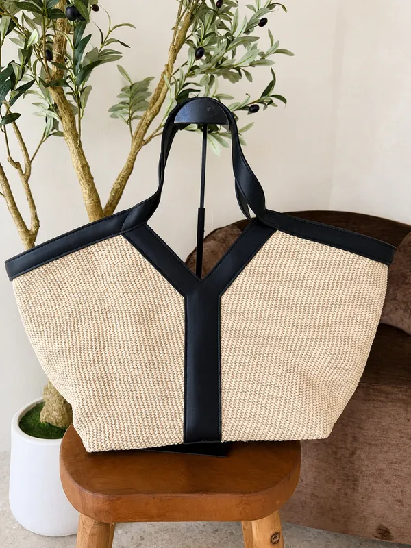 Woven Cream Tote Bag