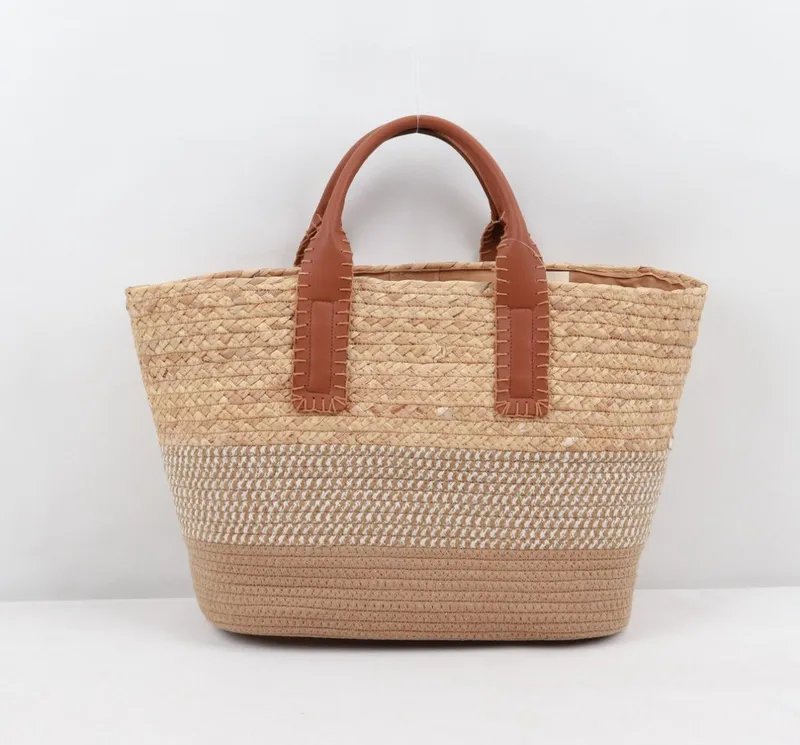 Woven Tote Bag - Brown & White