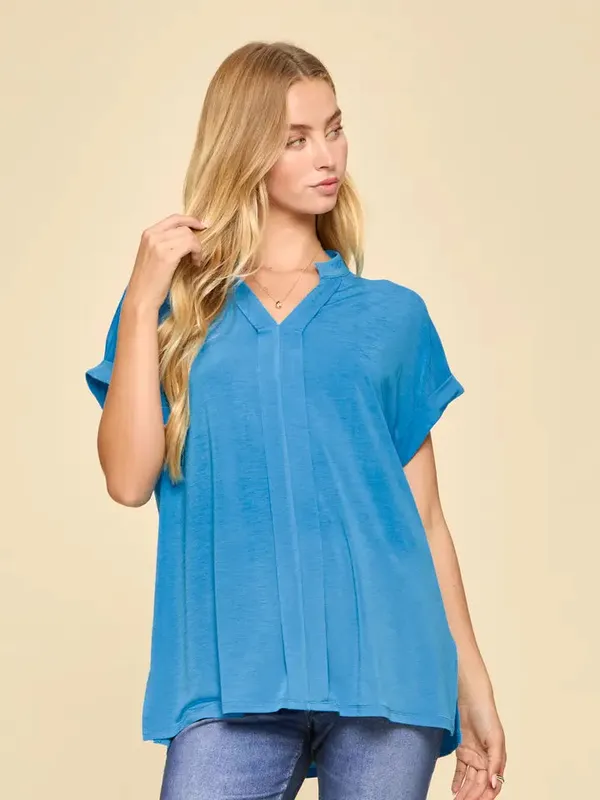 Wrinkle-free Pleated Lizzy Blouse Aqua