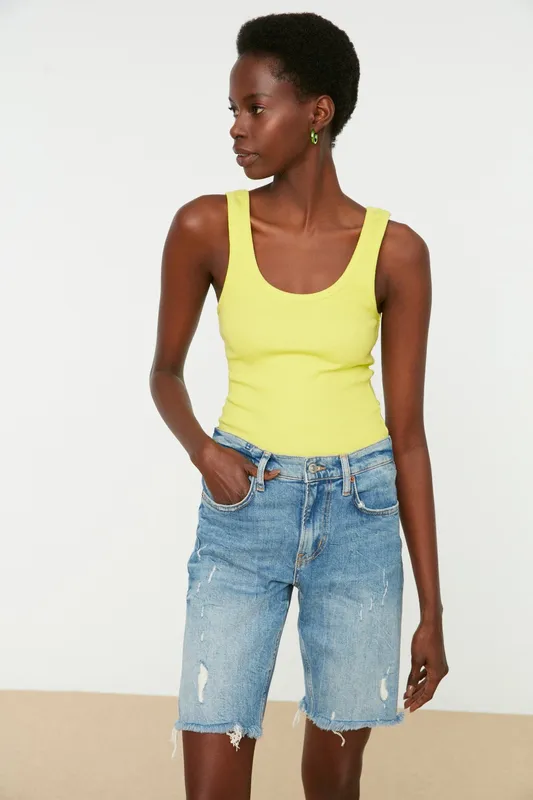 Yellow Ribbed Knit Tank Top